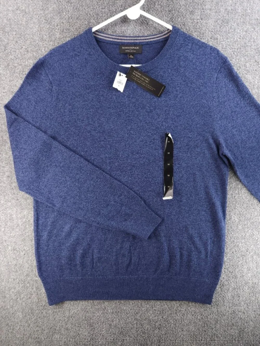 NWT Banana Republic Premium Luxe Yarn Blue Heathered Sweater Knit Crew Pullover